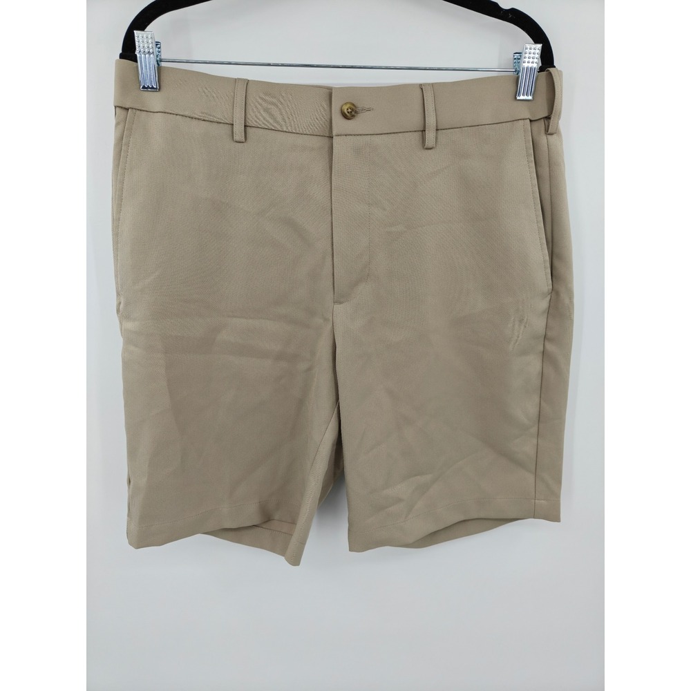 Grand Slam Performance Mens Khaki Tan Golf Shorts Size 34 Flat Front Polyester